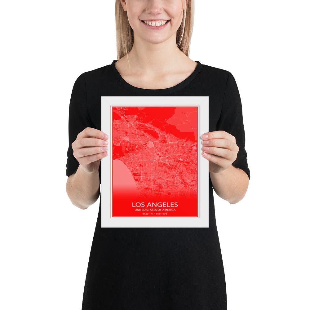 Los Angeles Red and White Framed Map