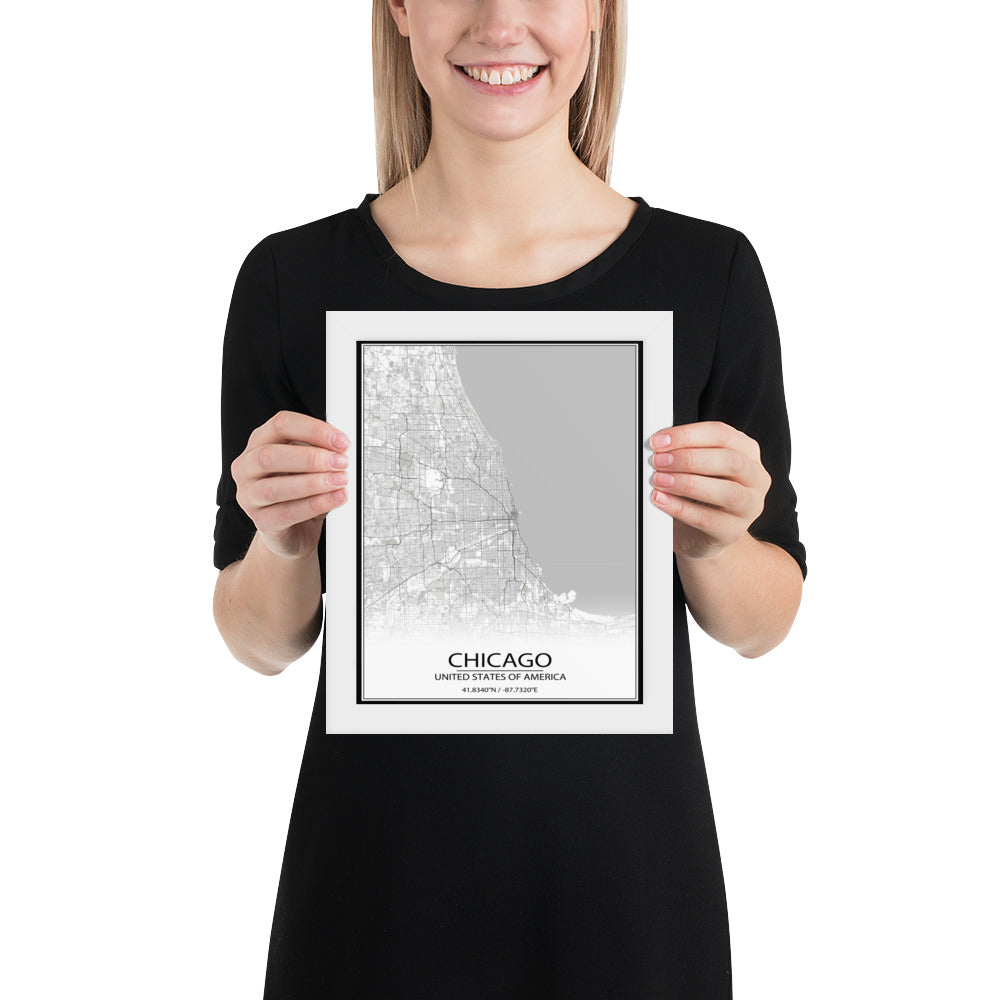 Chicago White Framed Map