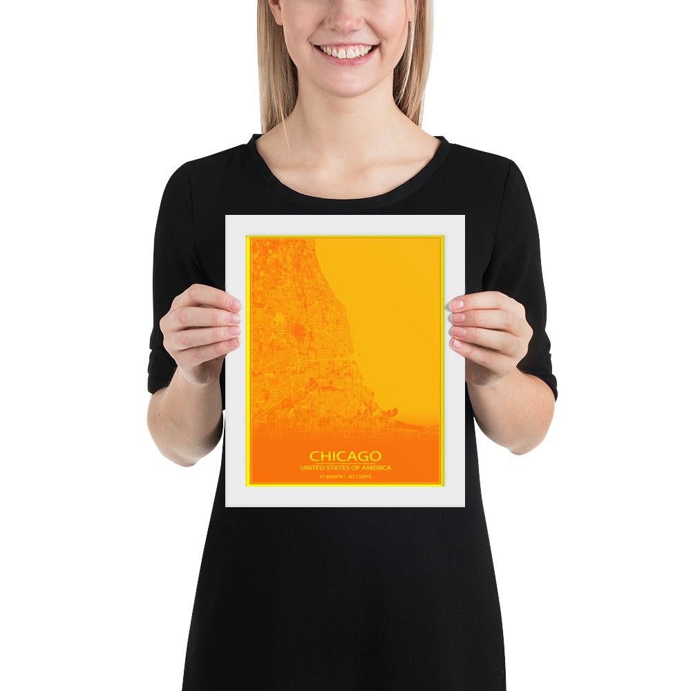 Chicago Orange and Yellow Framed Map