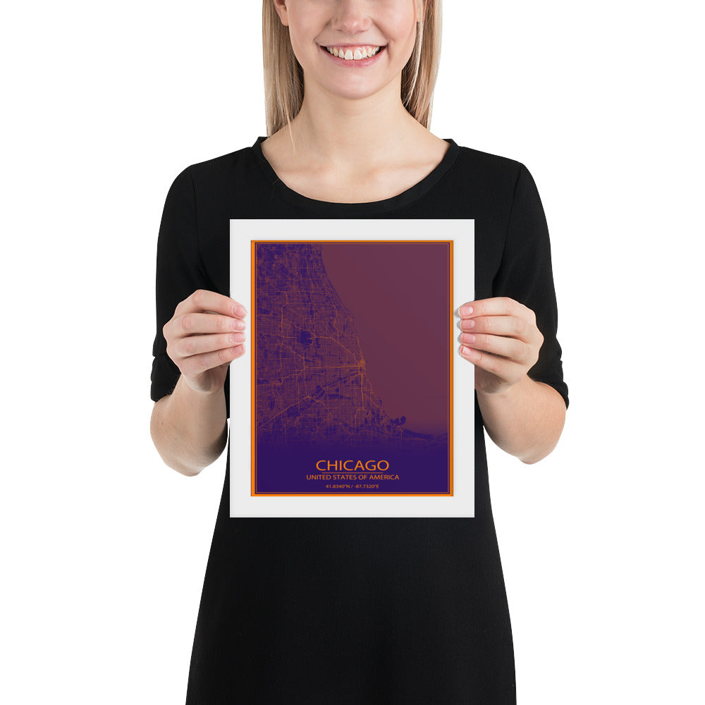 Chicago Purple and Orange Framed Map