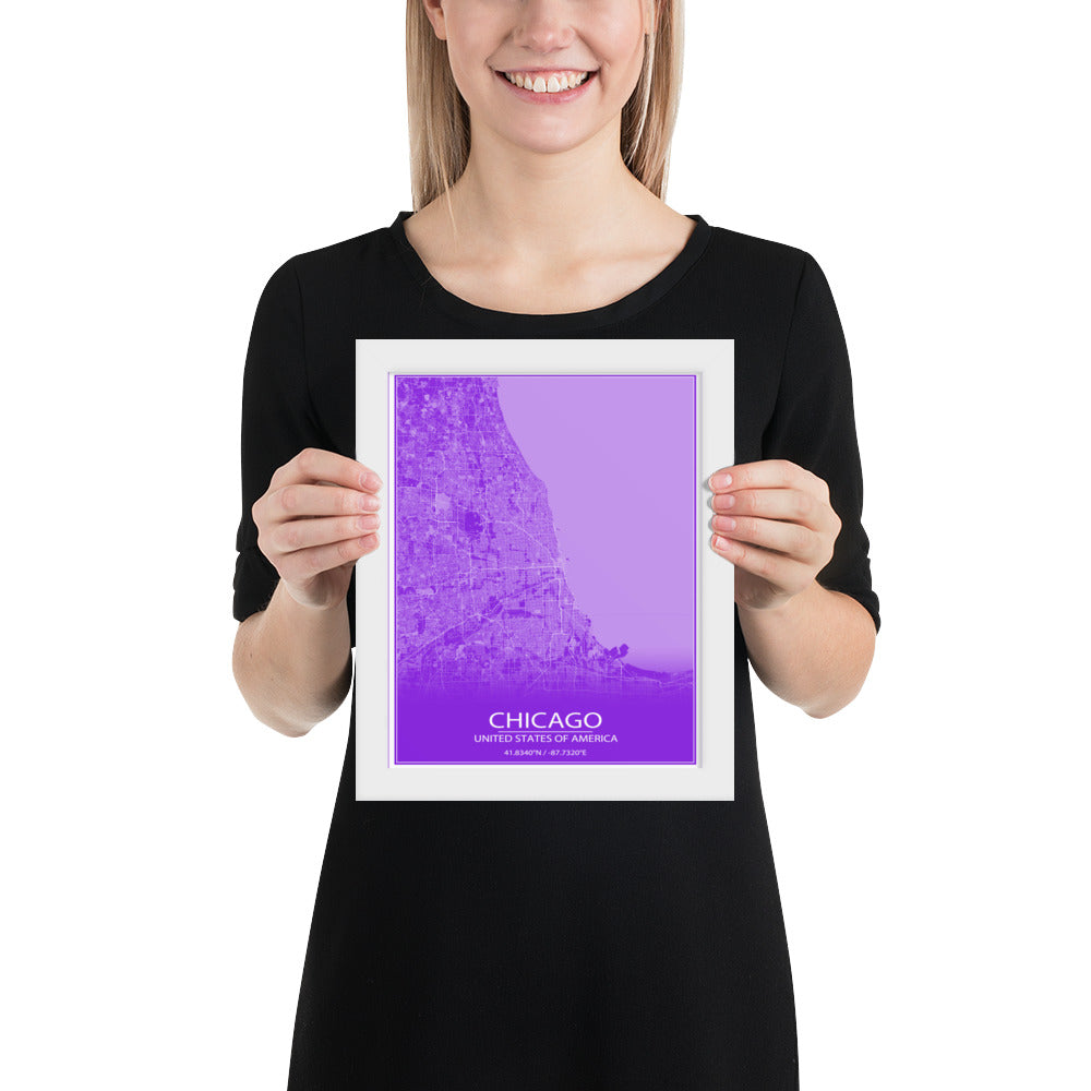 Chicago Purple and White Framed Map