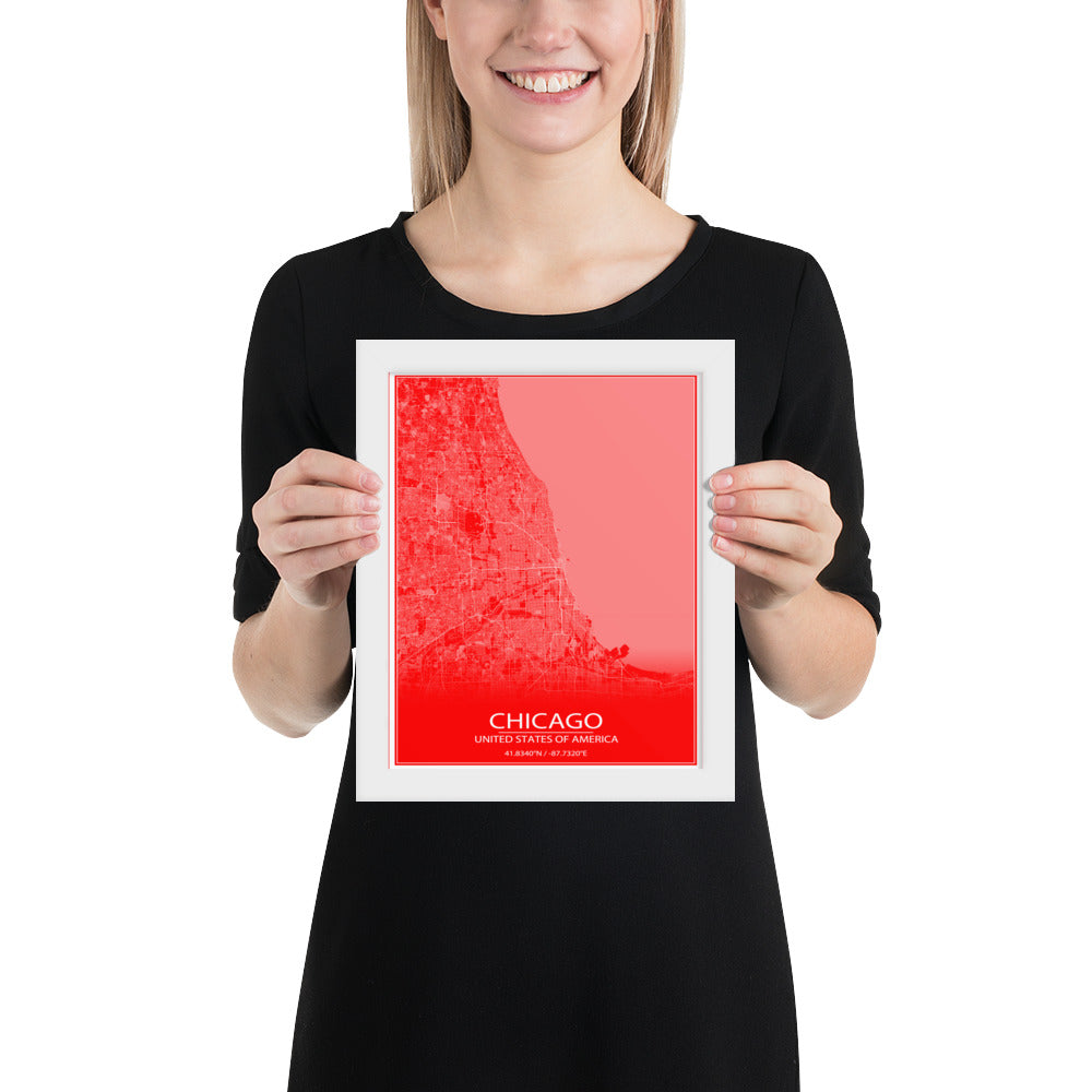 Chicago Red and White Framed Map