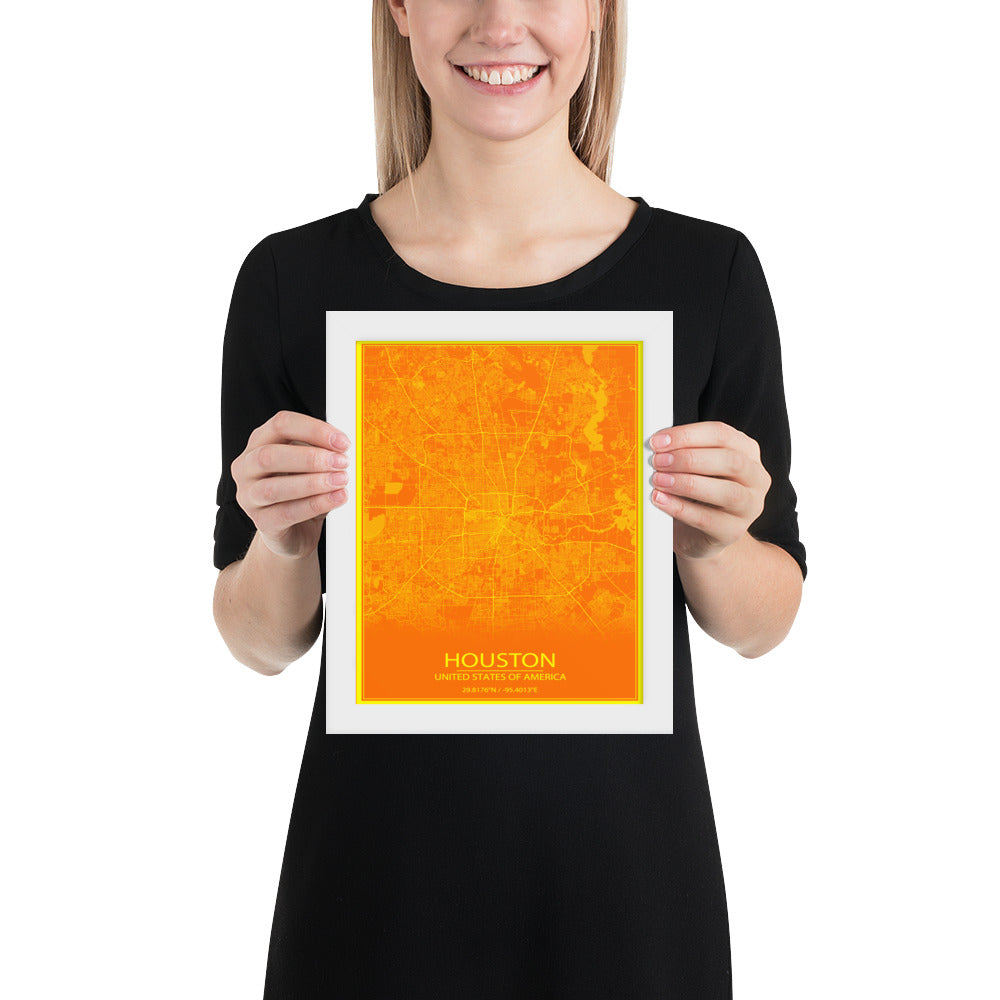 Houston Orange and Yellow Framed Map