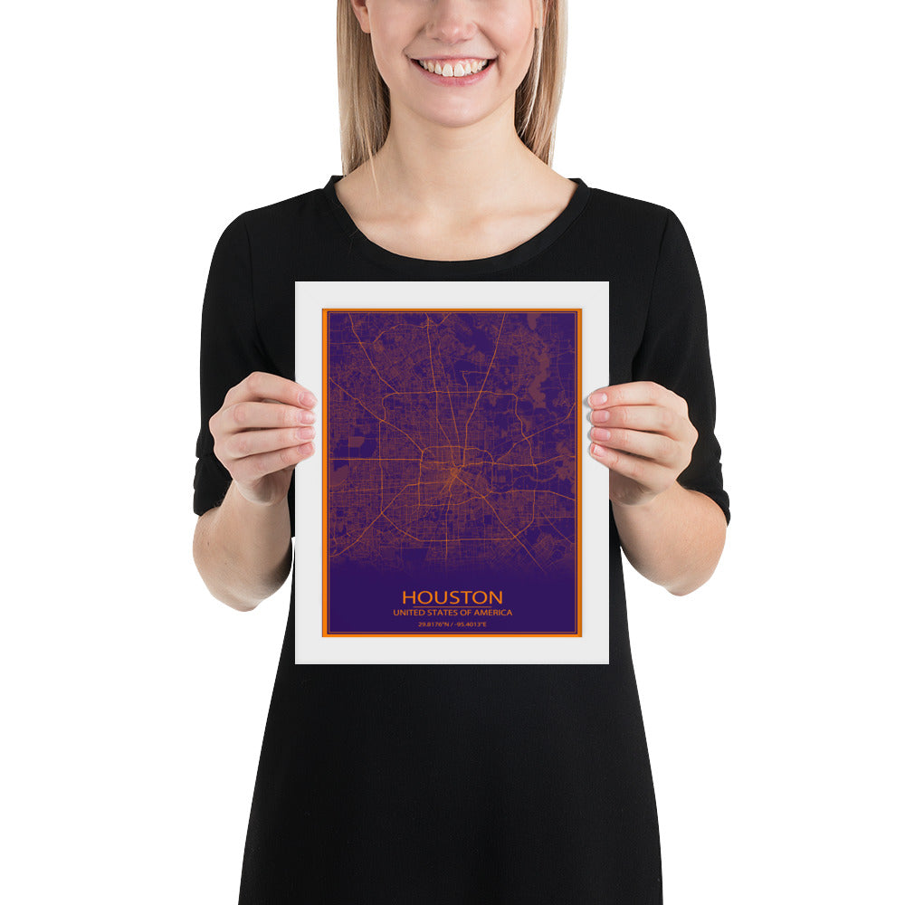 Houston Purple and Orange Framed Map