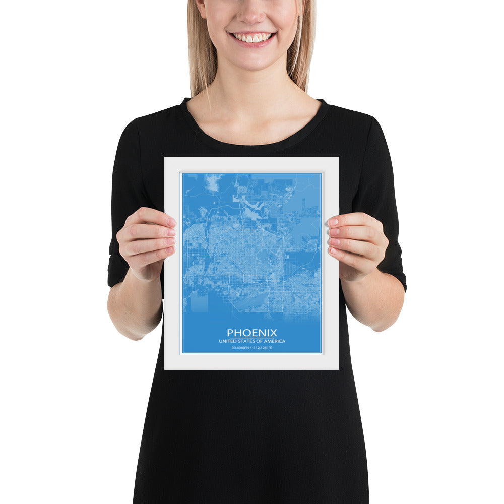 Phoenix Blue and White Framed Map