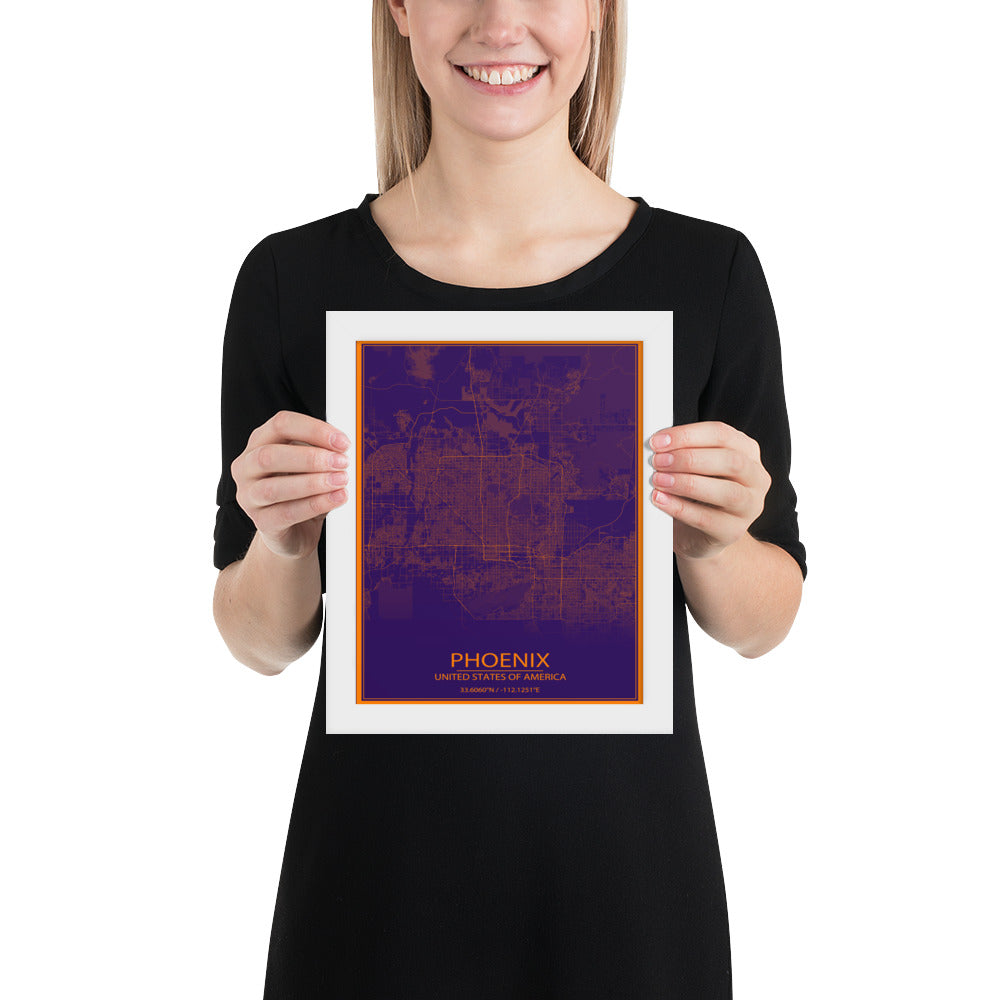 Phoenix Purple and Orange Framed Map