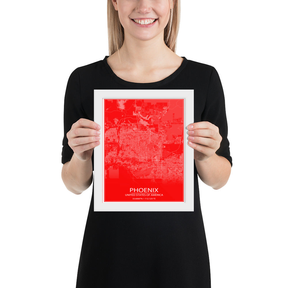 Phoenix Red and White Framed Map