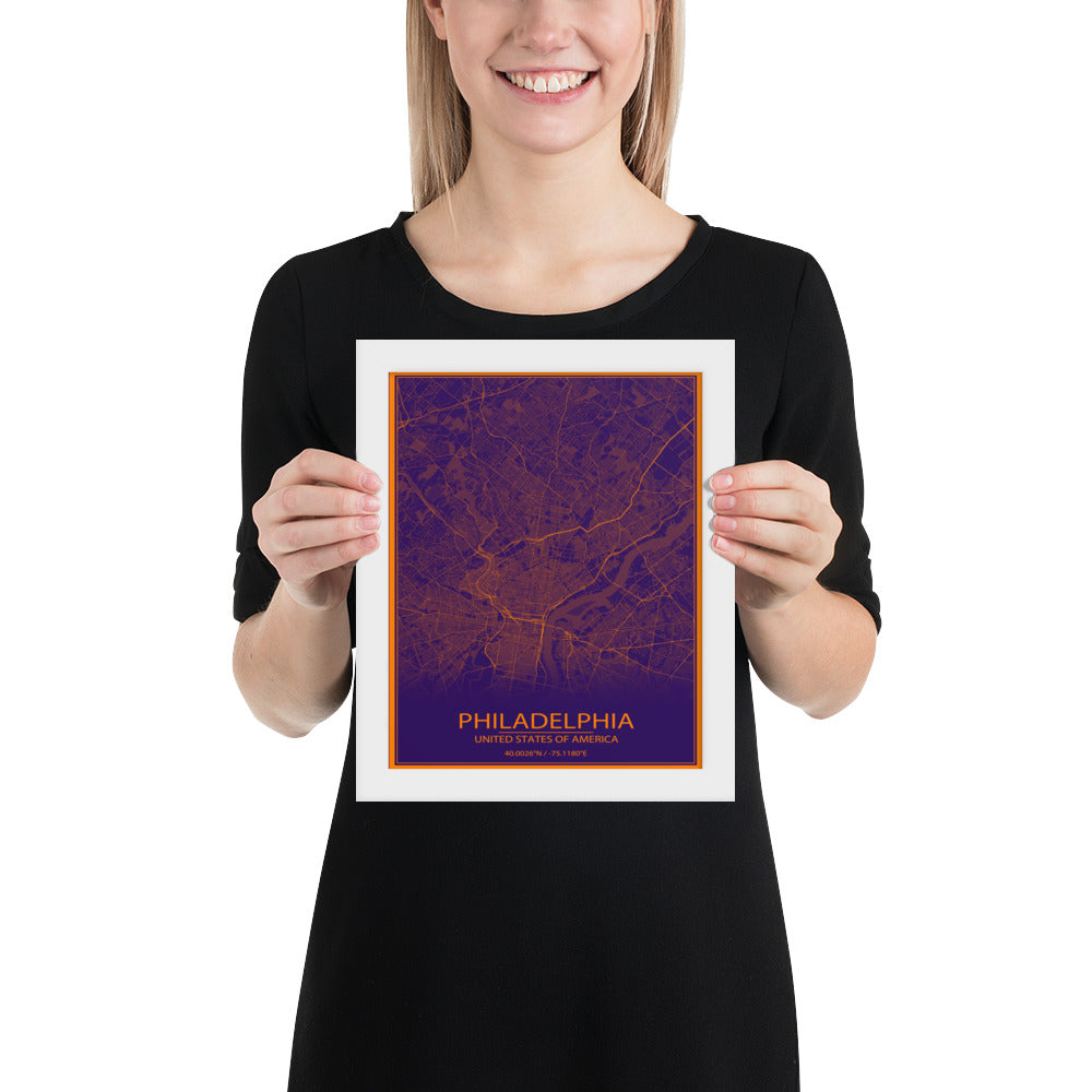 Philadelphia Purple and Orange Framed Map