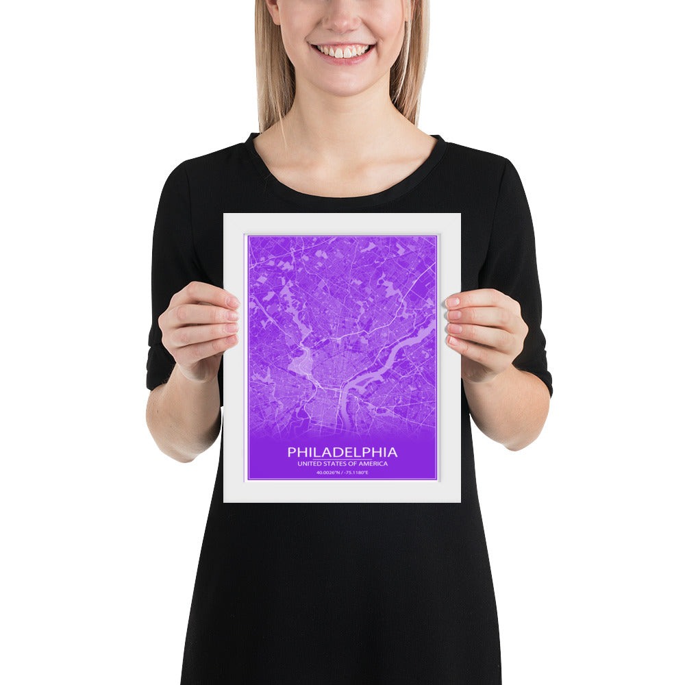 Philadelphia Purple and White Framed Map