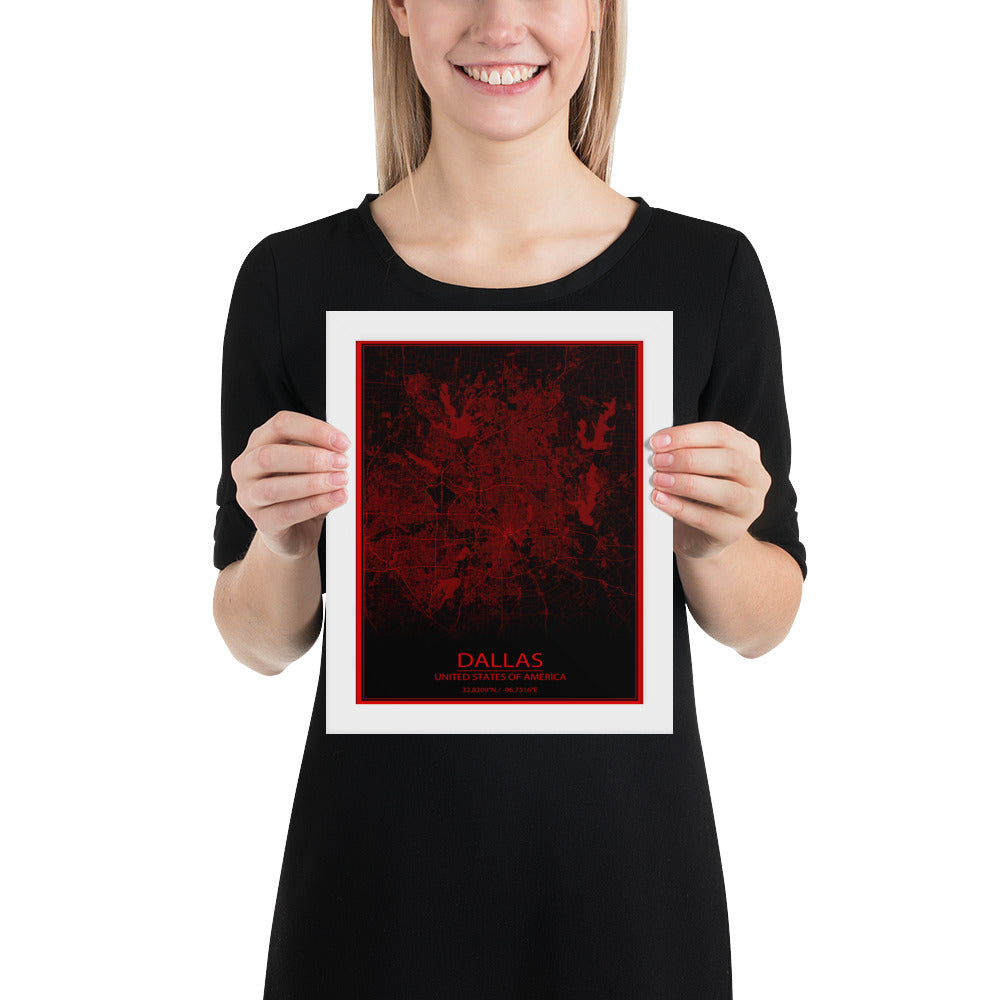 Dallas Black and Red Framed Map