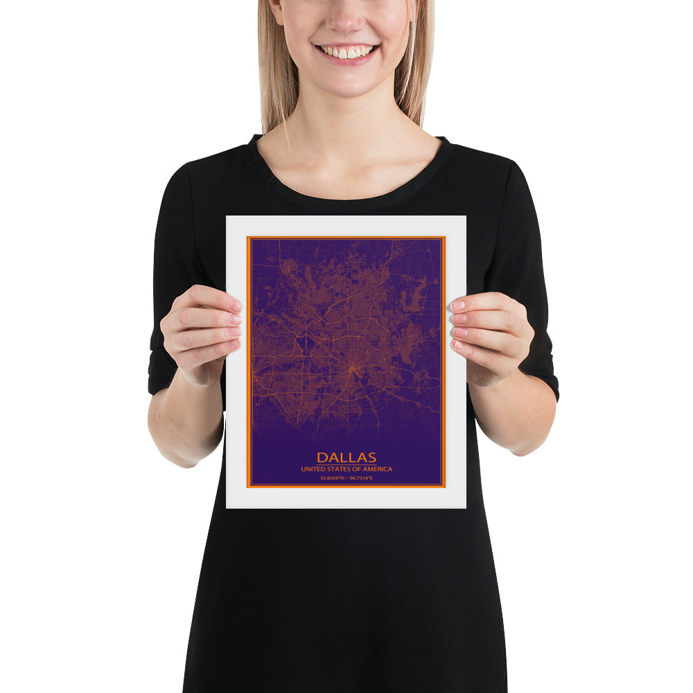 Dallas Purple and Orange Framed Map