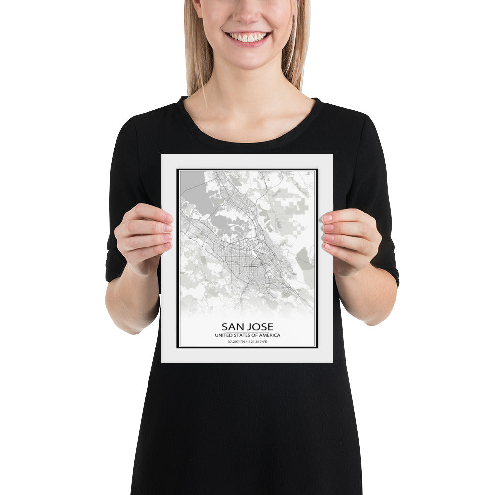 San Jose White Framed Map