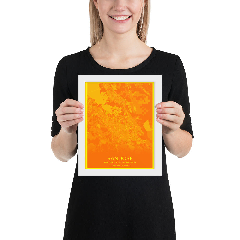 San Jose Orange and Yellow Framed Map