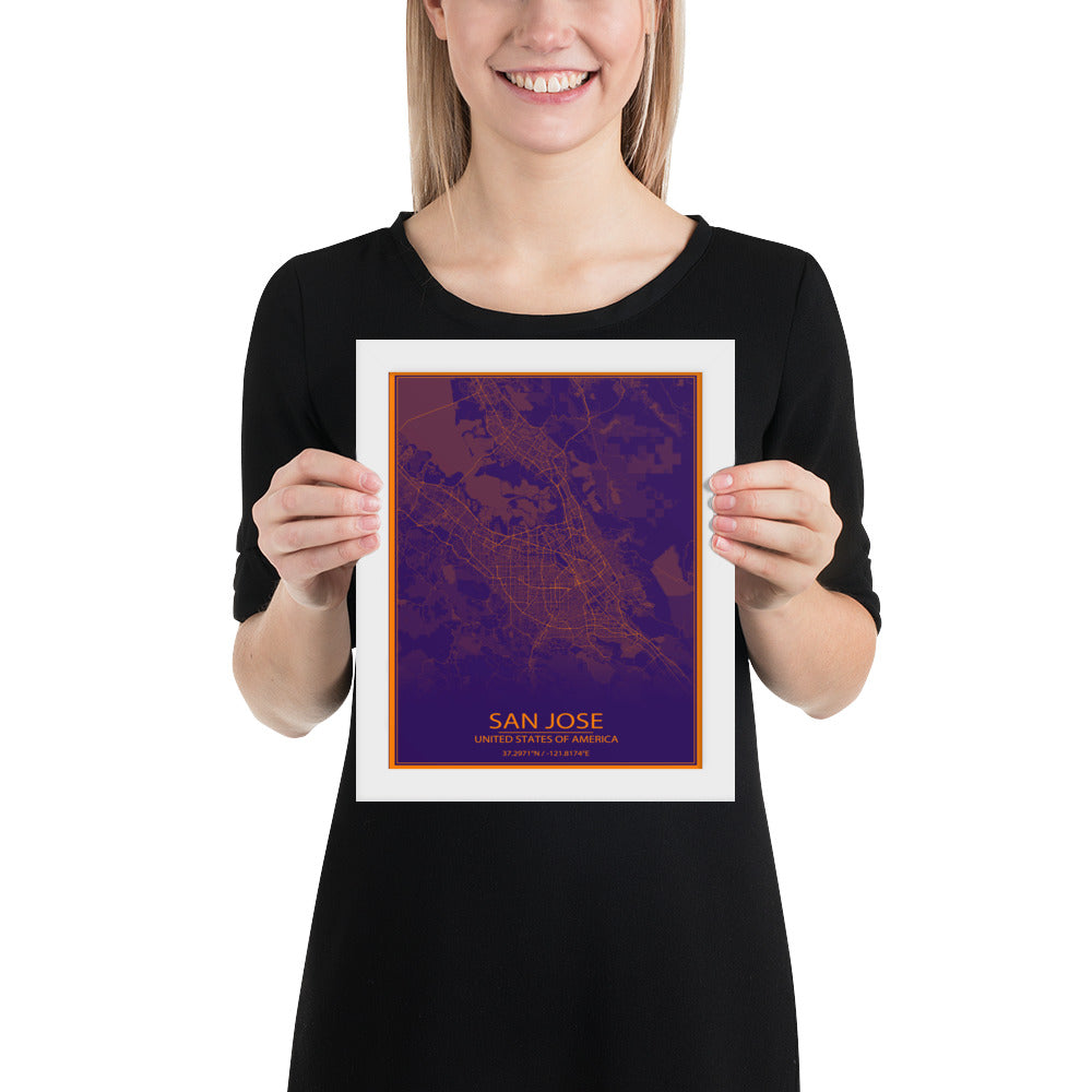 San Jose Purple and Orange Framed Map