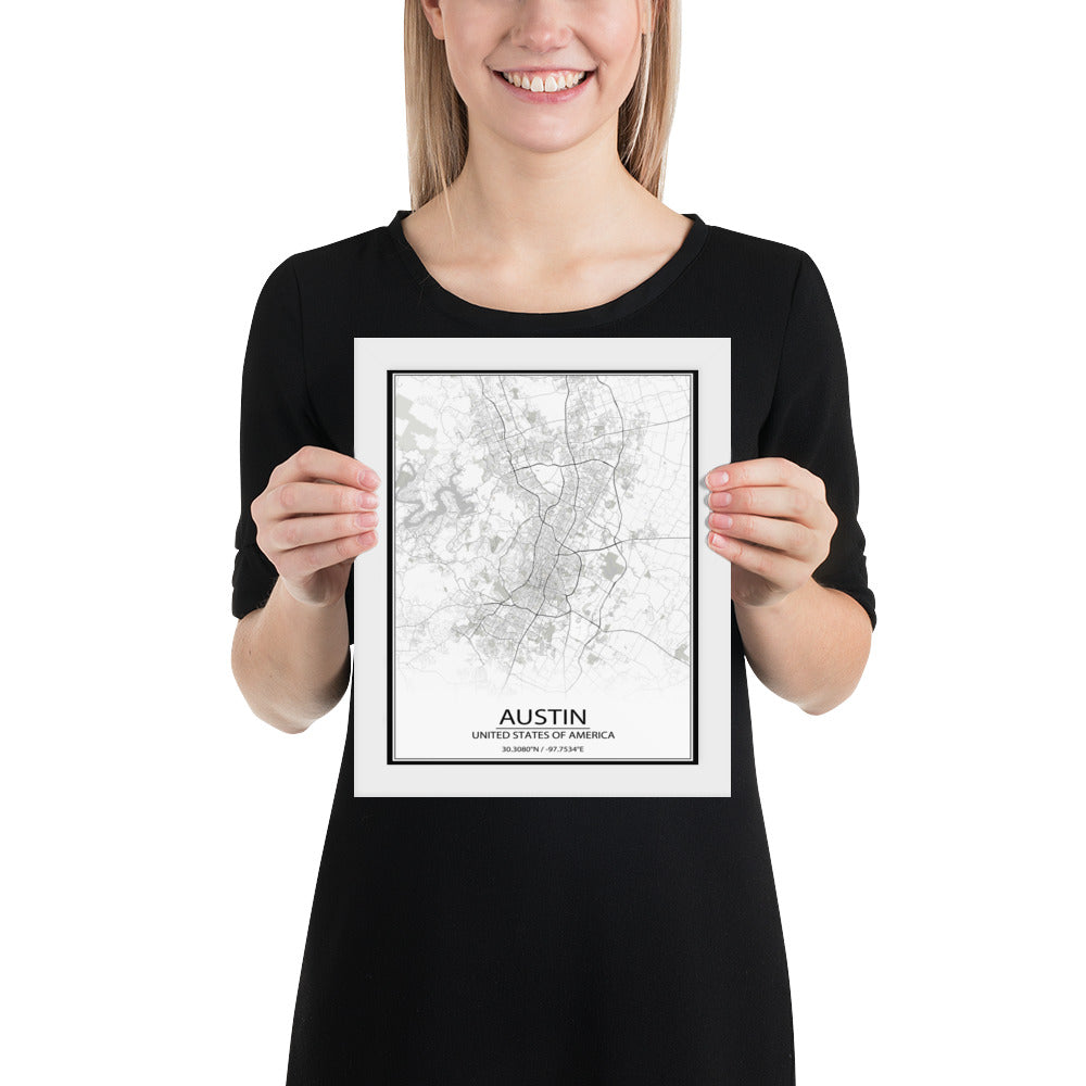 Austin White Framed Map