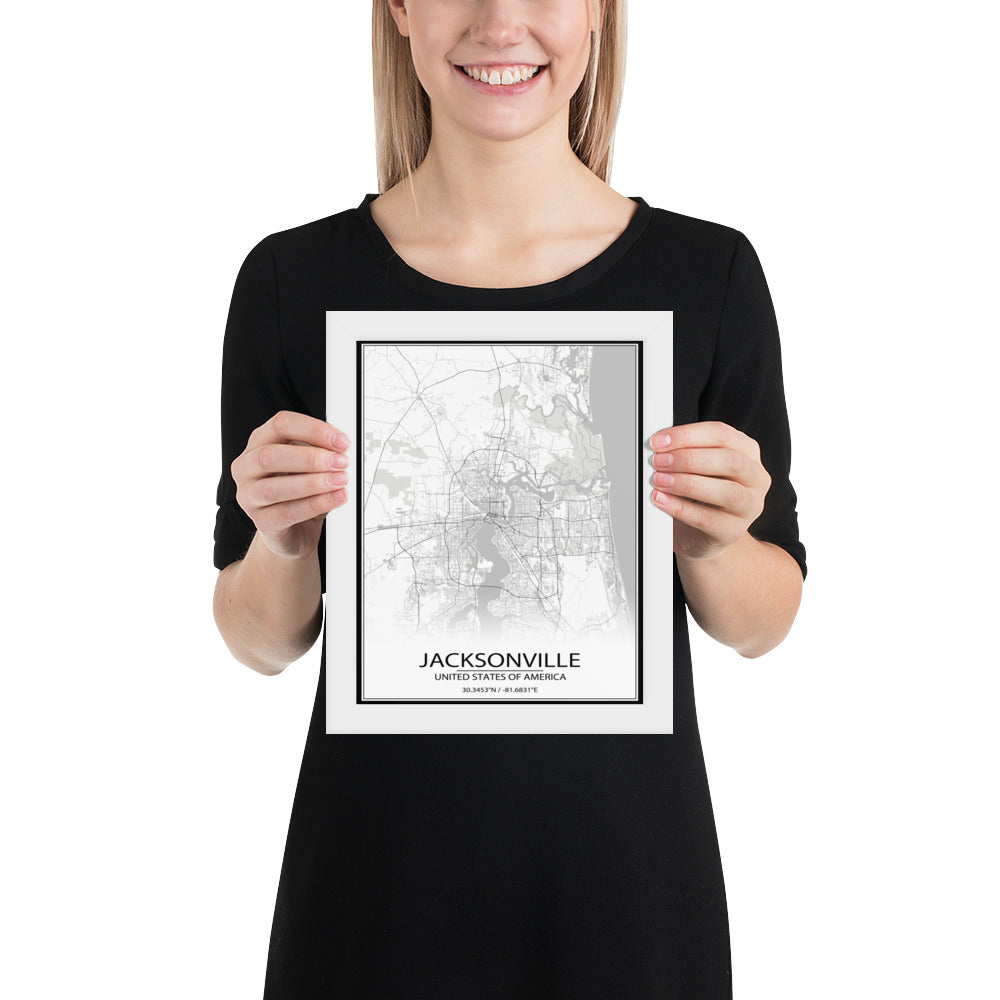 Jacksonville White Framed Map