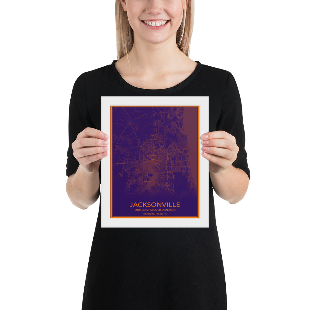 Jacksonville Purple and Orange Framed Map