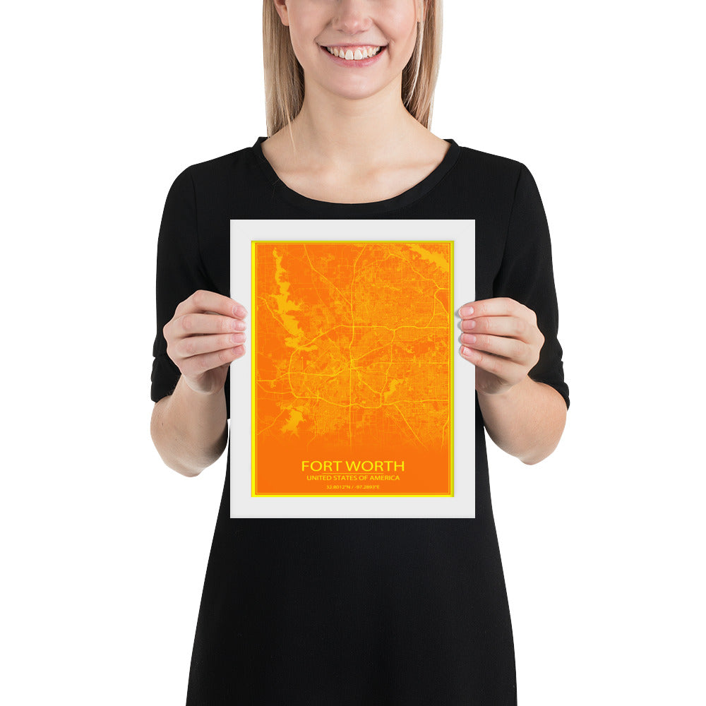 Fort Worth Orange and Yellow Framed Map