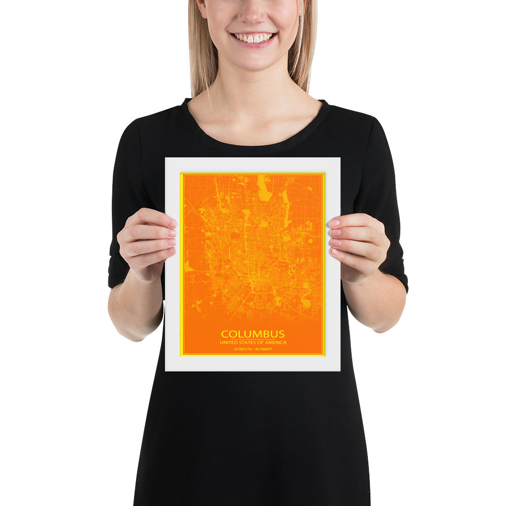 Columbus Orange and Yellow Framed Map