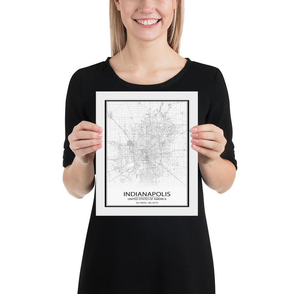 Indianapolis White Framed Map