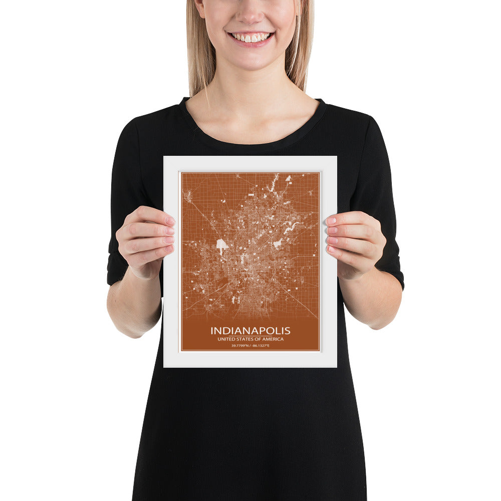 Indianapolis Brown and White Framed Map