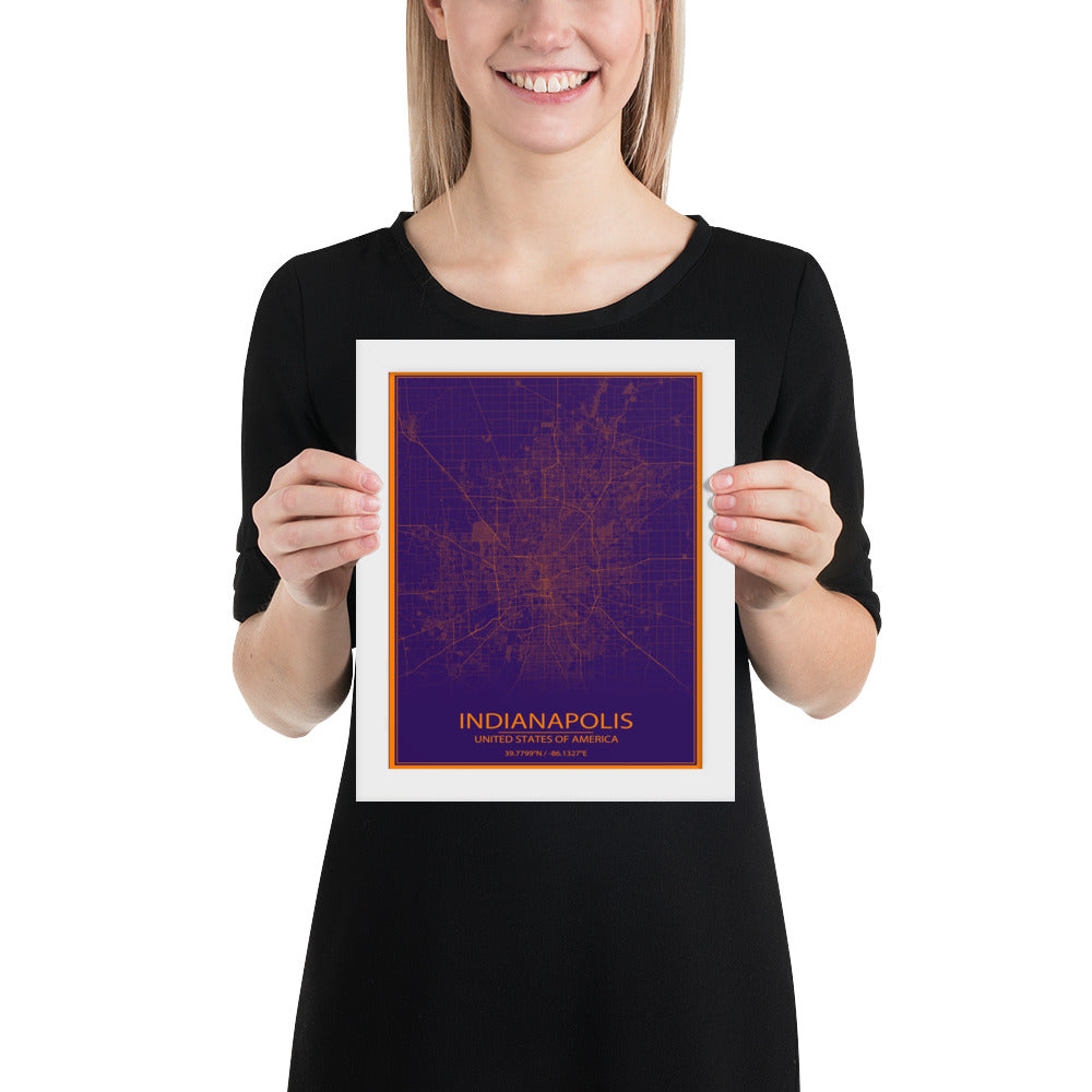 Indianapolis Purple and Orange Framed Map