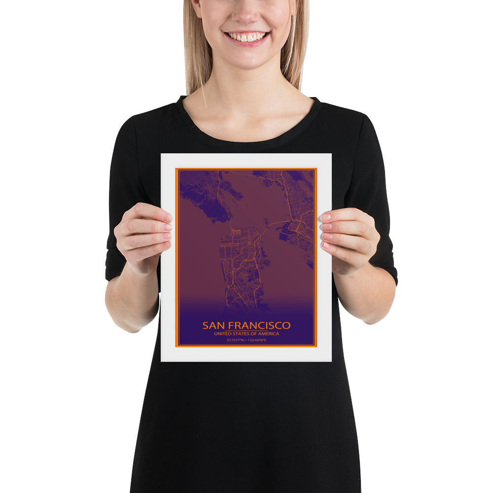 San Francisco Purple and Orange Framed Map