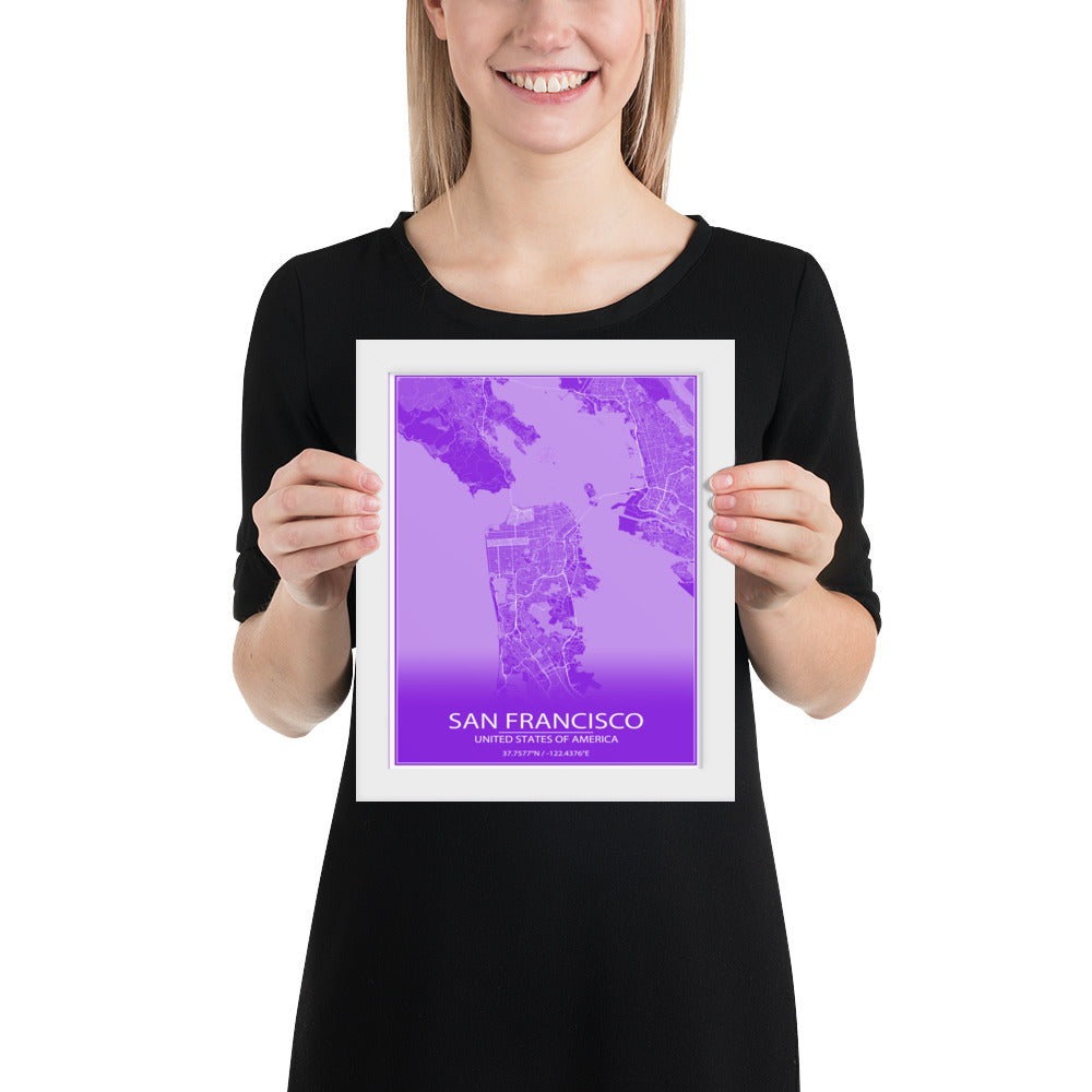 San Francisco Purple and White Framed Map