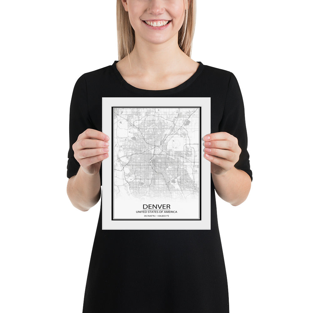 Denver White Framed Map