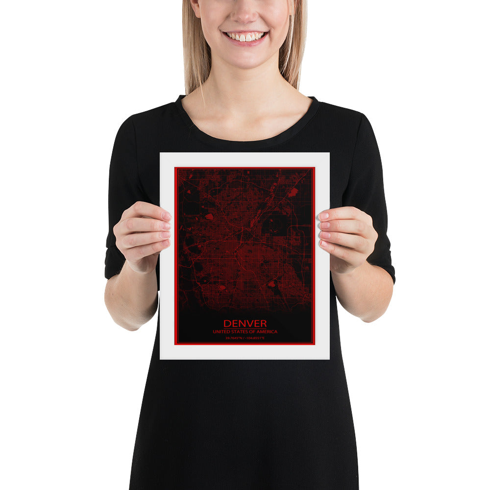 Denver Black and Red Framed Map