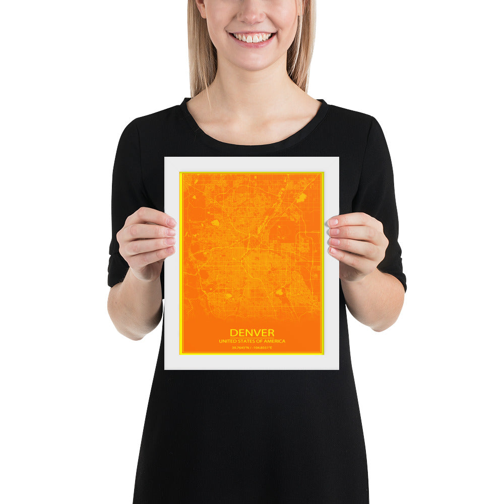 Denver Orange and Yellow Framed Map