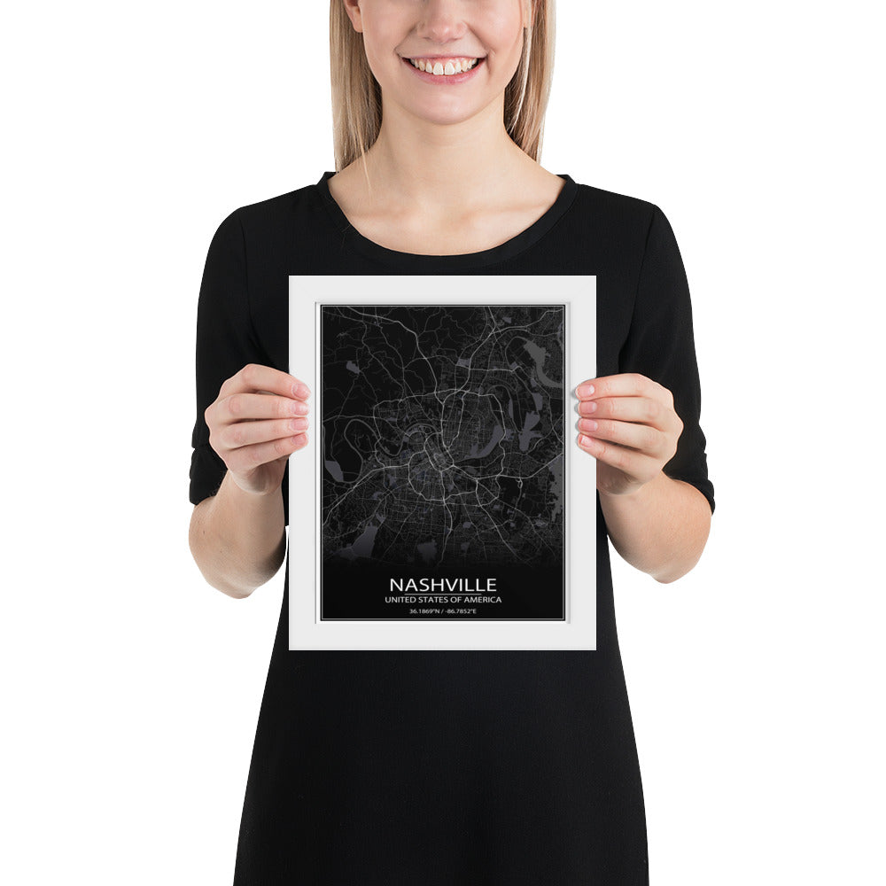 Nashville Black Framed Map