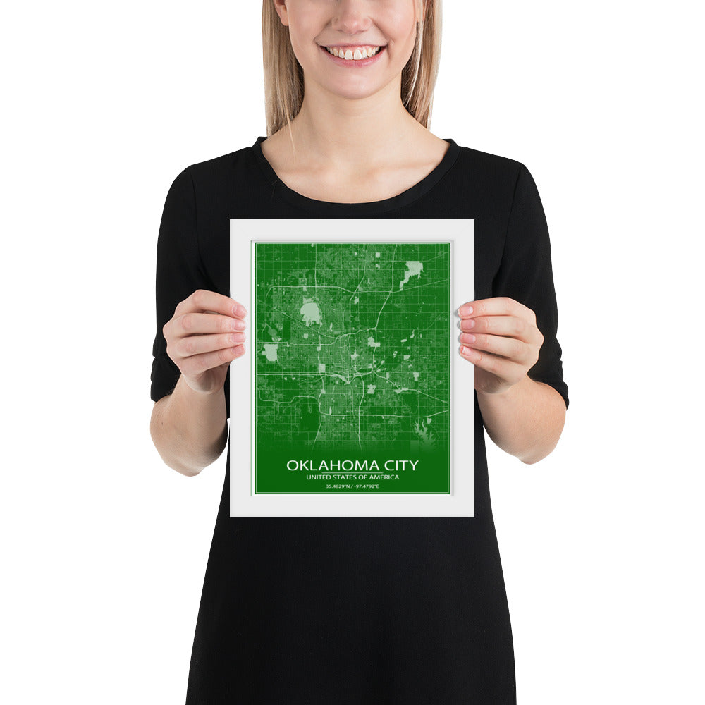 Oklahoma City Green and White Framed Map