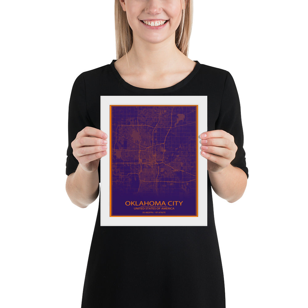 Oklahoma City Purple and Orange Framed Map