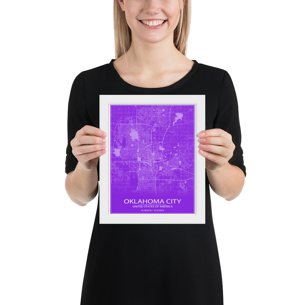 Oklahoma City Purple and White Framed Map