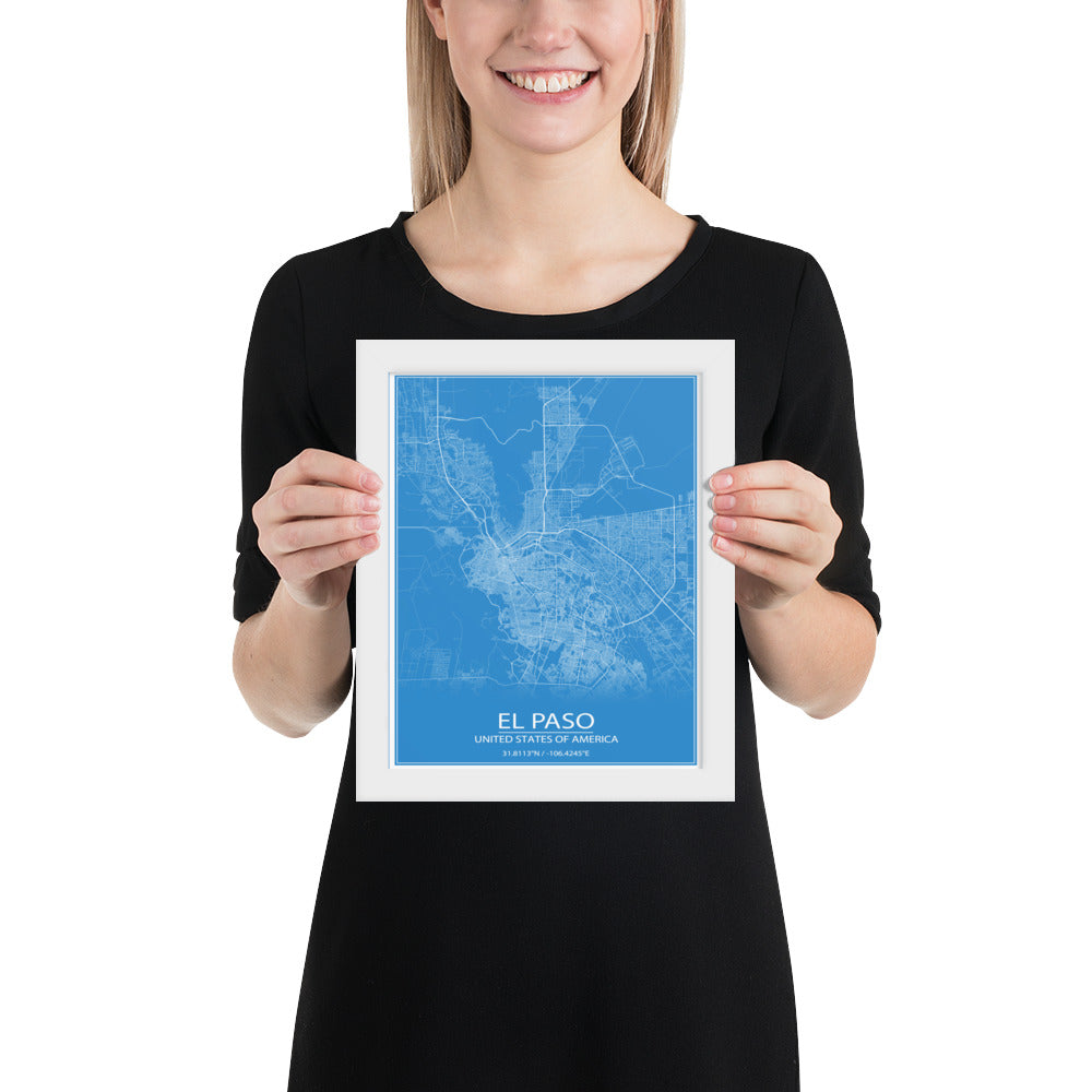 El Paso Blue and White Framed Map