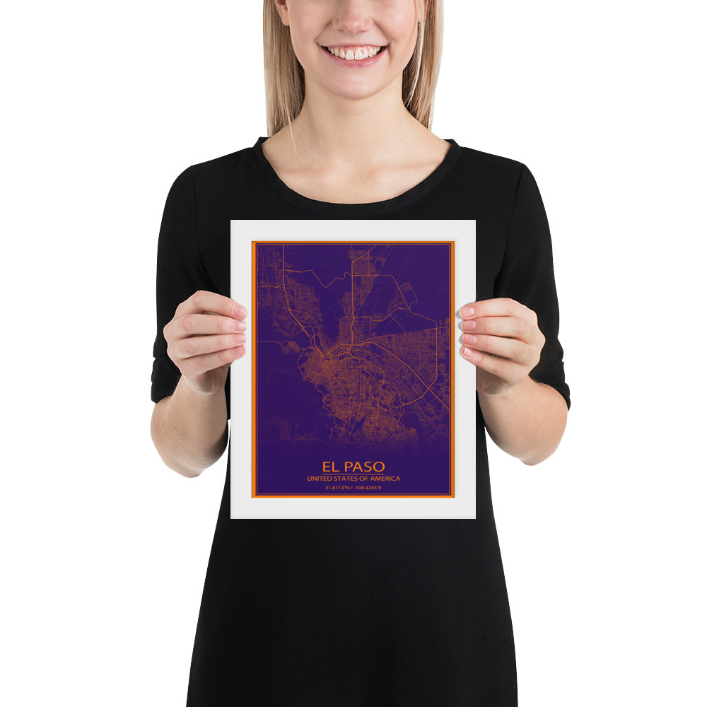 El Paso Purple and Orange Framed Map