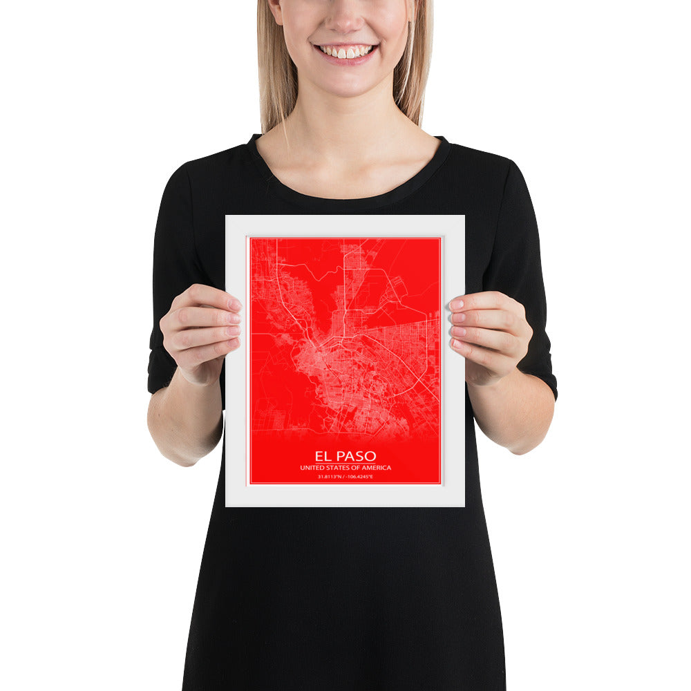 El Paso Red and White Framed Map