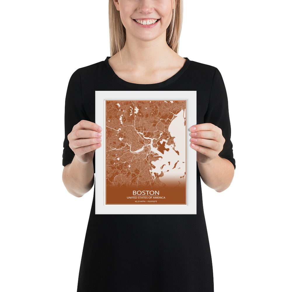 Boston Brown and White Framed Map