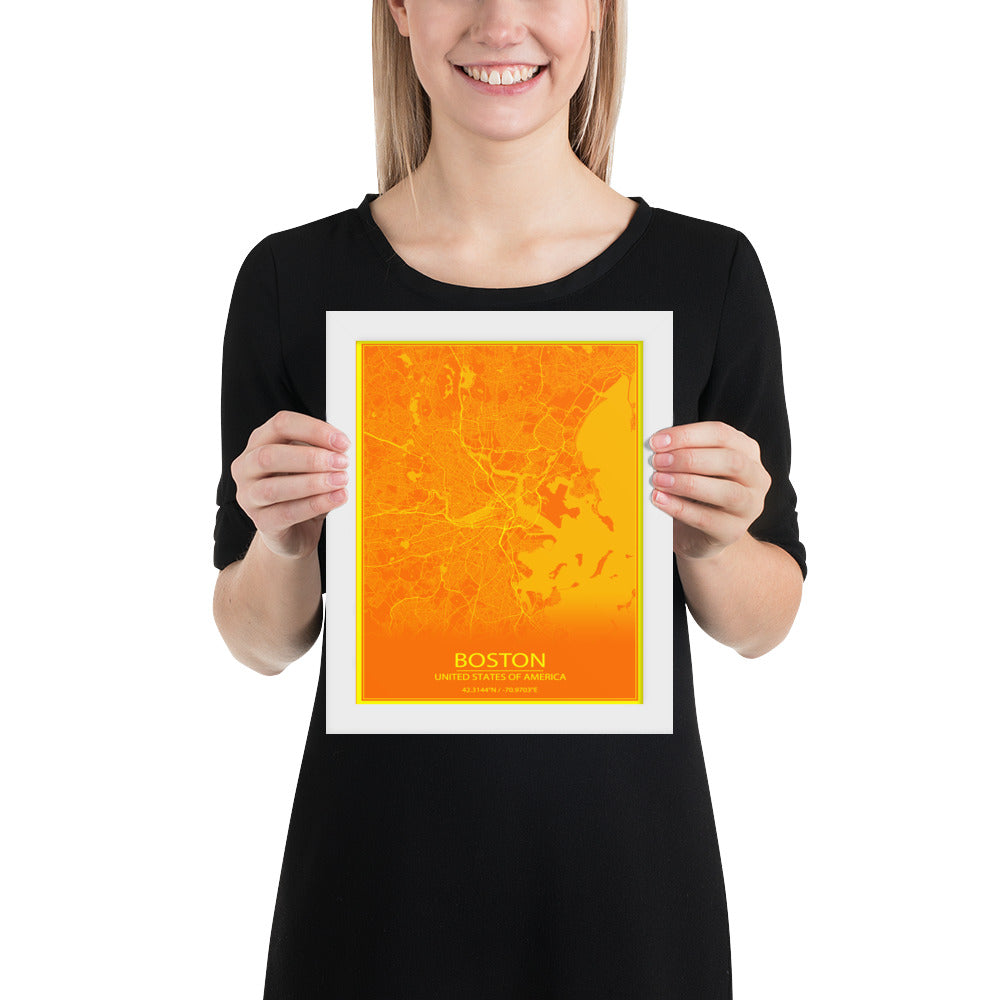 Boston Orange and Yellow Framed Map