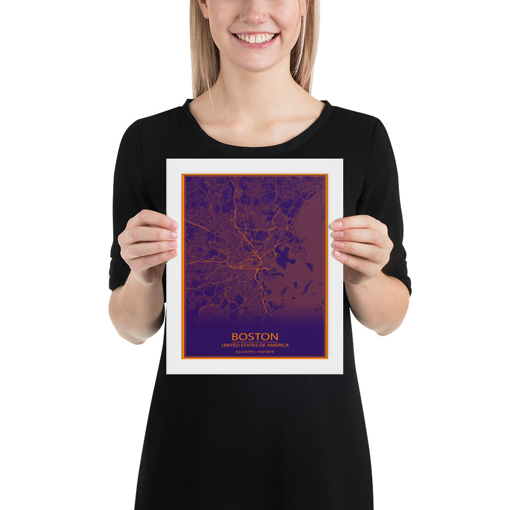 Boston Purple and Orange Framed Map