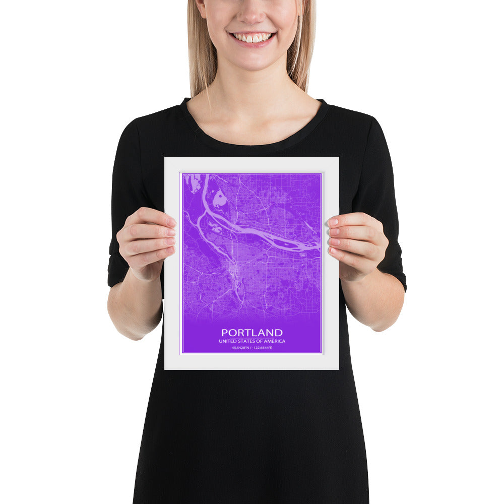 Portland Purple and White Framed Map