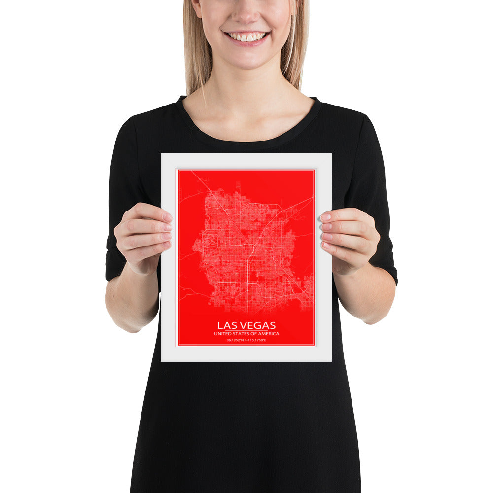 Las Vegas Red and White Framed Map