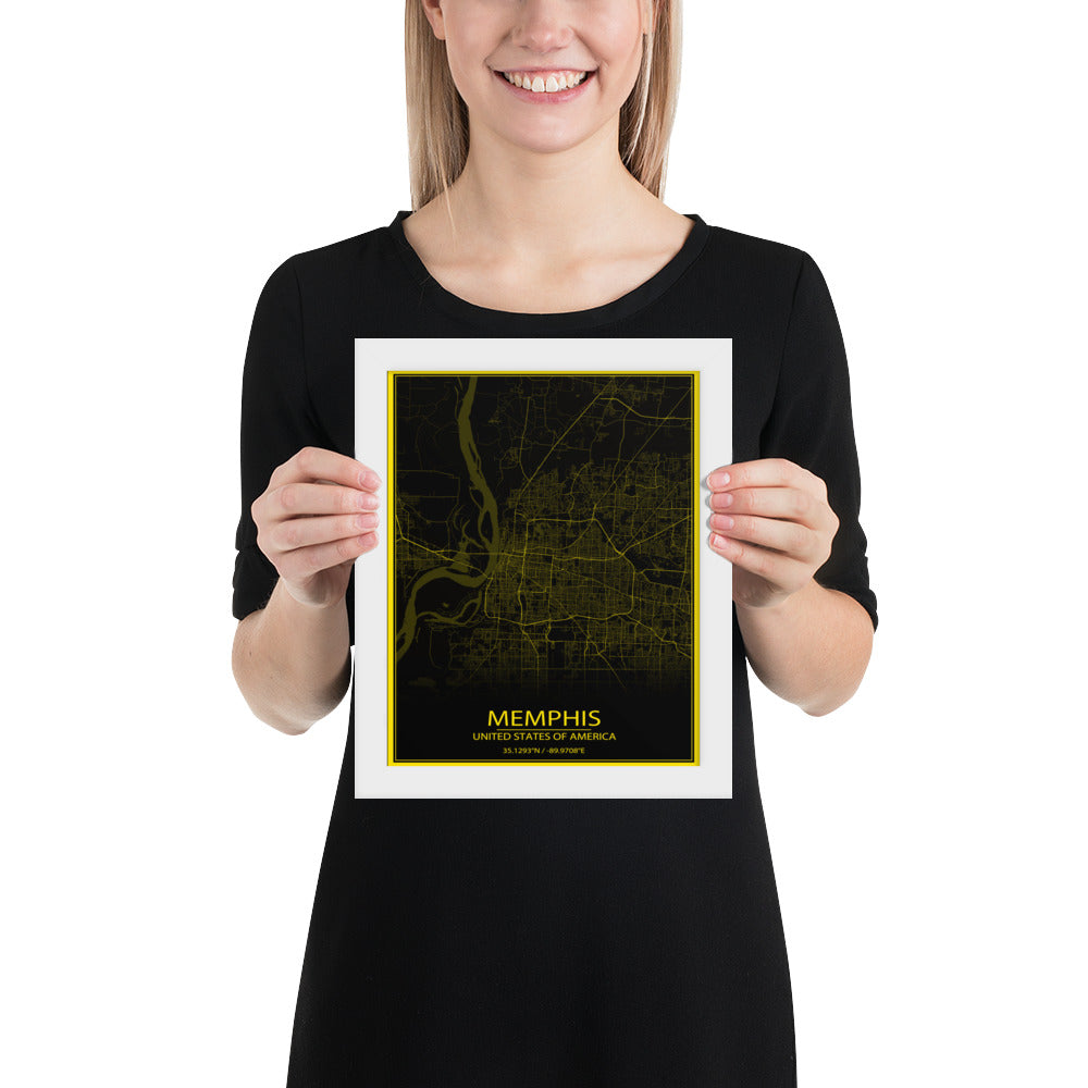 Memphis Black and Yellow Framed Map