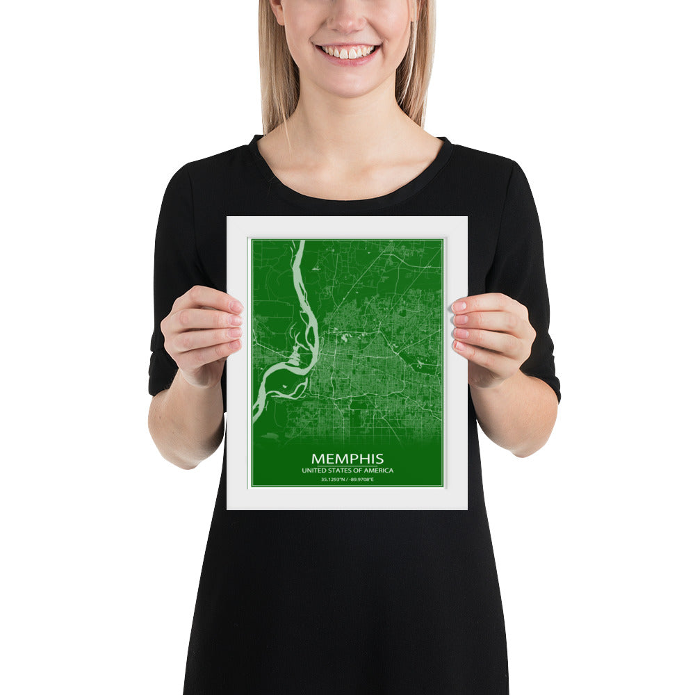 Memphis Green and White Framed Map