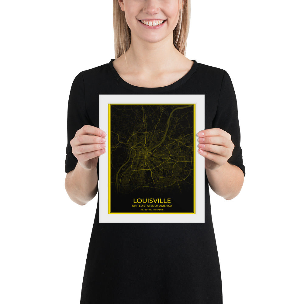 Louisville Black and Yellow Framed Map