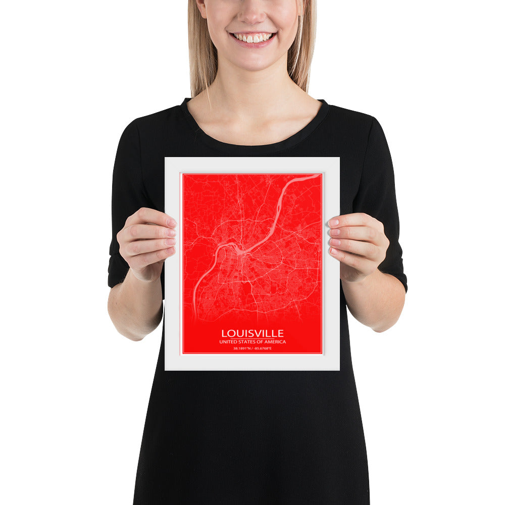 Louisville Red and White Framed Map