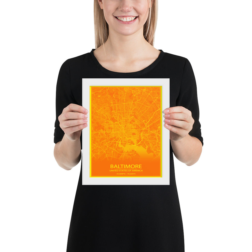 Baltimore Orange and Yellow Framed Map