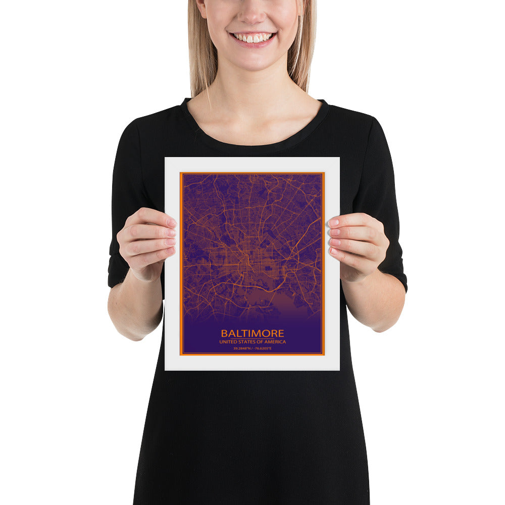 Baltimore Purple and Orange Framed Map