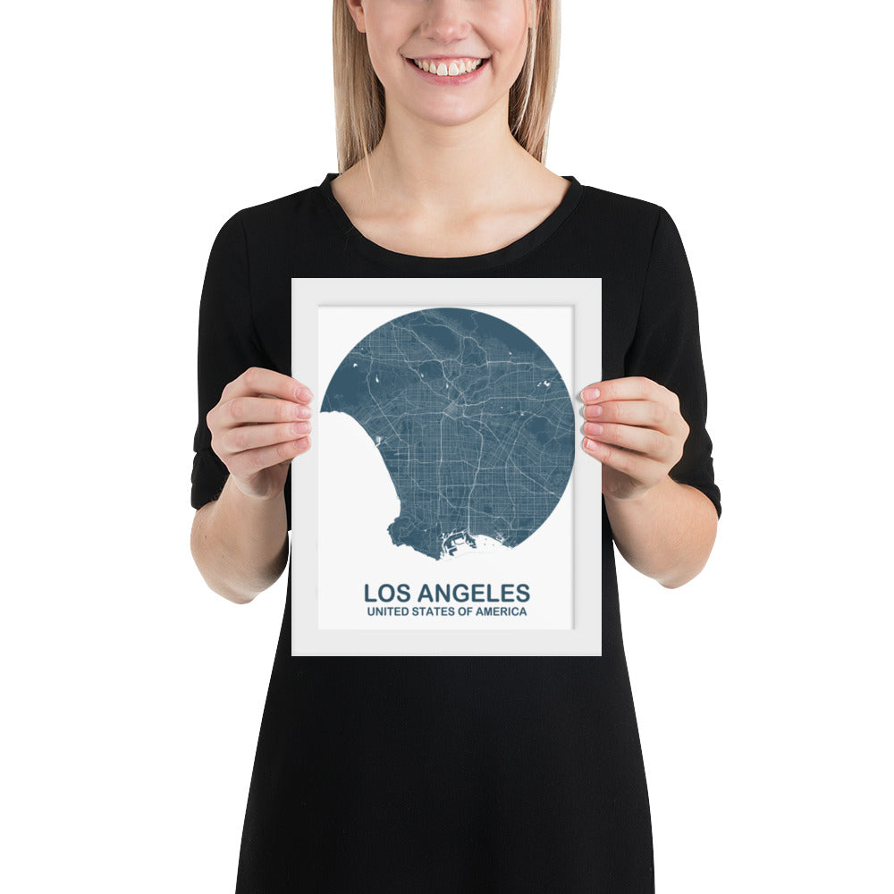 Los Angeles Circular Blue Framed Map